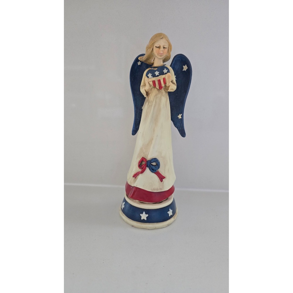 Don Mechanic Patriotic Americana Angel Figurine Red White Blue Star Wings Resin